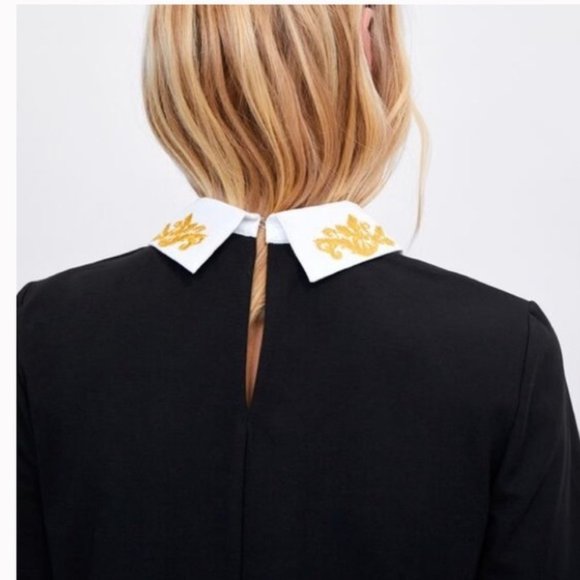 ZARA Black White Collar Pussy Bow Smock Mini Dress - Picture 11 of 14